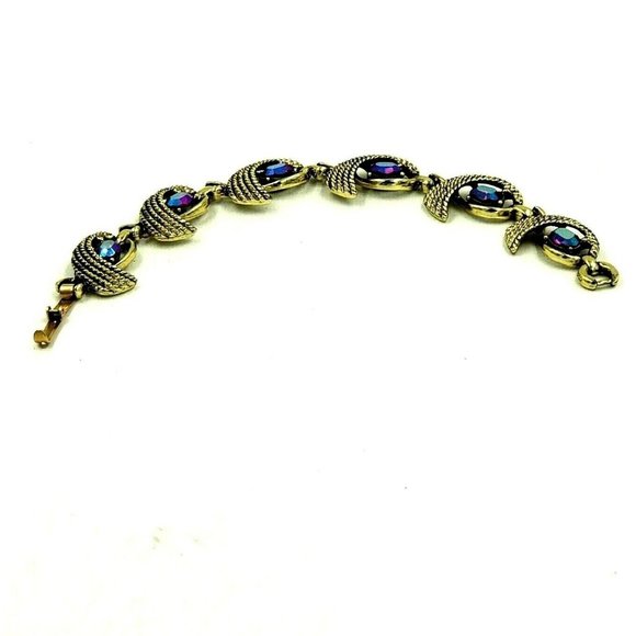 Vintage Aurora Borealis Rhinestone Link Bracelet - Picture 9 of 12